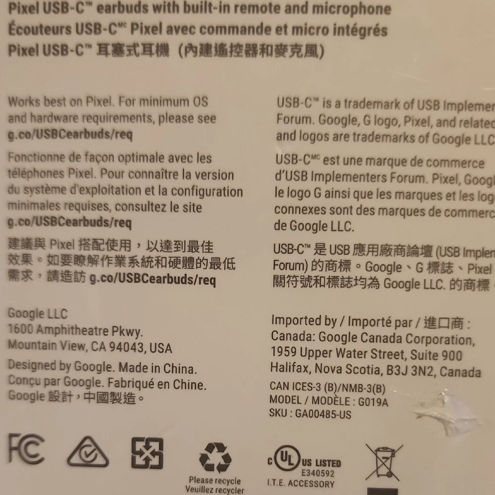 Google Pixel USB-C Earbuds in White